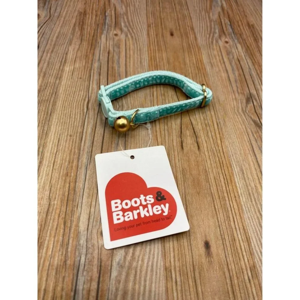 Velvet Cat Collar with Bell - Aqua - Boots & Barkley